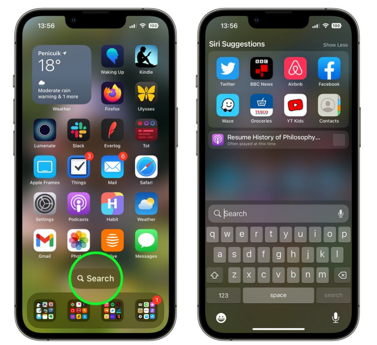 定日苹果手机维修分享升级到 iOS 16 后，如何删除主屏幕上的搜索按钮 